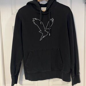 American Eagle Medium Black Hooded Sweatshirt.  American Eagle down the sleeve.